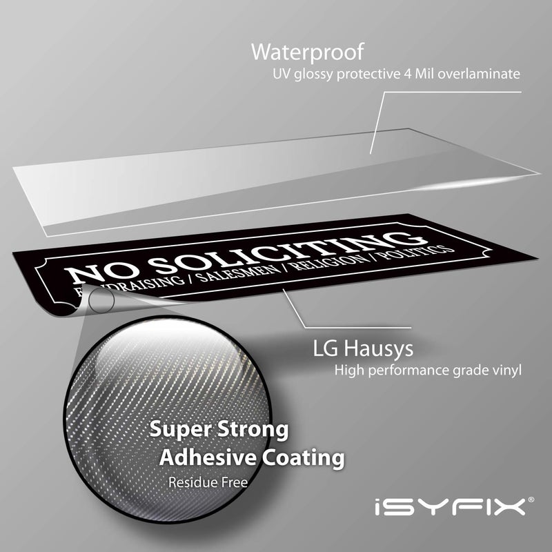 iSYFIX No Soliciting Sign Sticker for House, Home & Business - 4 Pack 7x2 inch - Premium Self-Adhesive Vinyl, Laminated for Ultimate UV, Weather, Scratch, Water and Fade Resistance, Indoor & Outdoor - Image 2